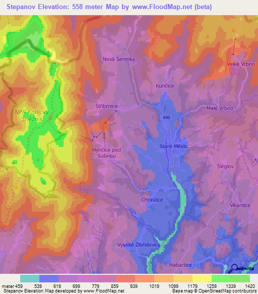 Stepanov,Czech Republic Elevation Map