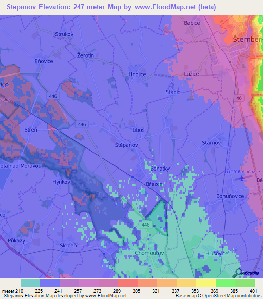Stepanov,Czech Republic Elevation Map