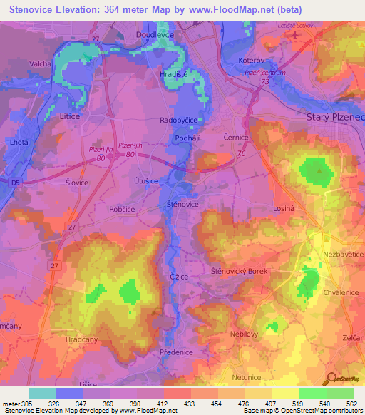 Stenovice,Czech Republic Elevation Map