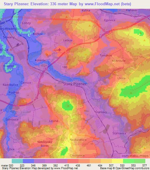 Stary Plzenec,Czech Republic Elevation Map