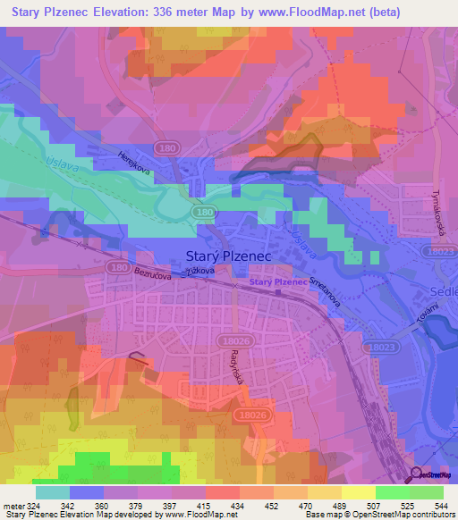 Stary Plzenec,Czech Republic Elevation Map