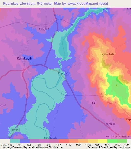Koprukoy,Turkey Elevation Map