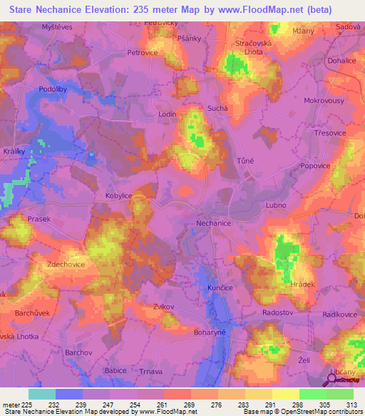 Stare Nechanice,Czech Republic Elevation Map