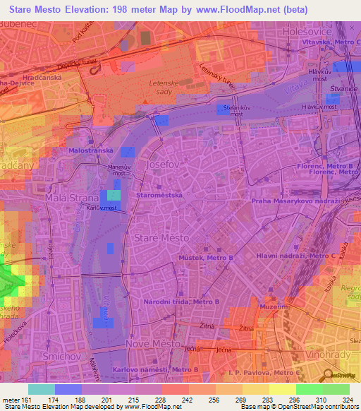 Stare Mesto,Czech Republic Elevation Map