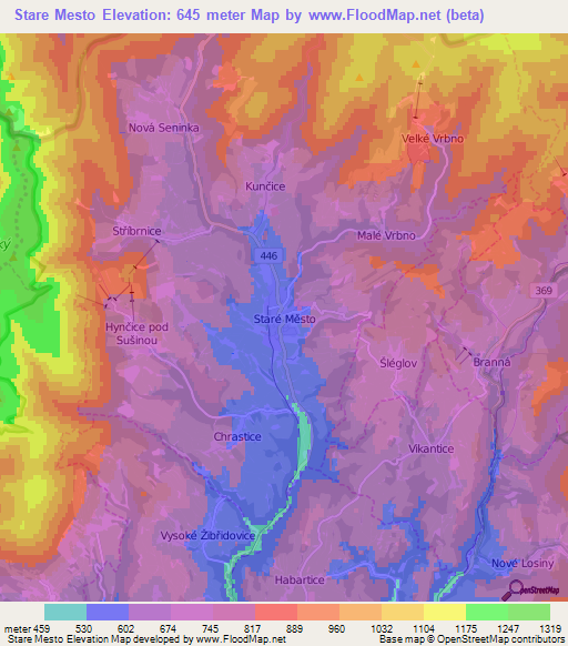 Stare Mesto,Czech Republic Elevation Map