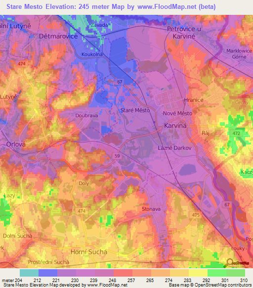 Stare Mesto,Czech Republic Elevation Map