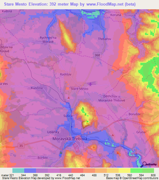 Stare Mesto,Czech Republic Elevation Map