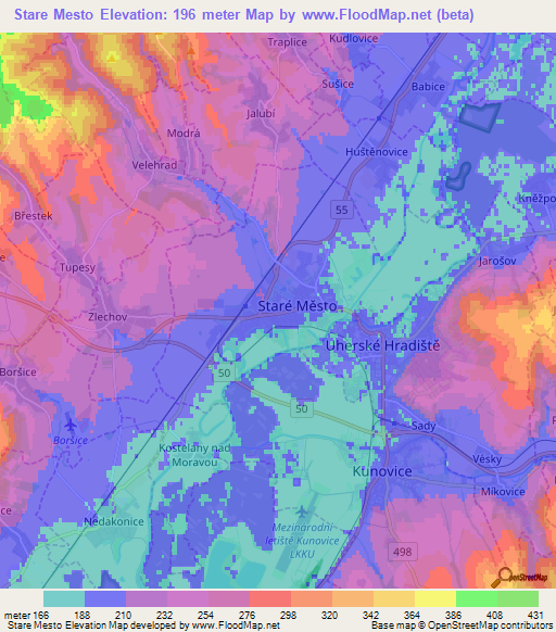 Stare Mesto,Czech Republic Elevation Map