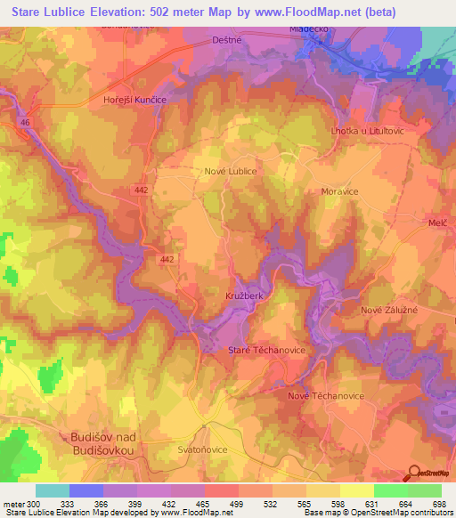 Stare Lublice,Czech Republic Elevation Map
