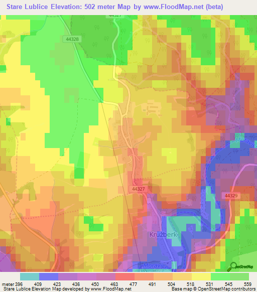 Stare Lublice,Czech Republic Elevation Map