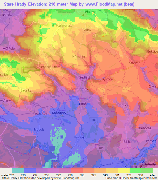 Stare Hrady,Czech Republic Elevation Map