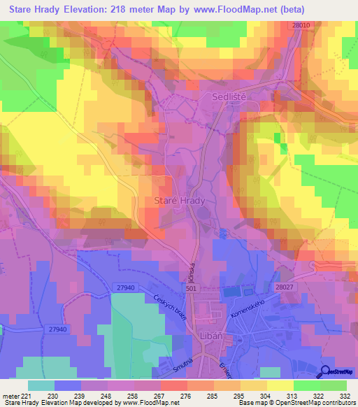 Stare Hrady,Czech Republic Elevation Map
