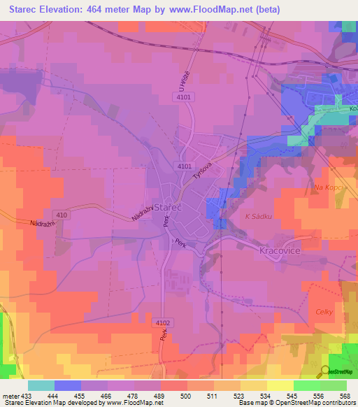Starec,Czech Republic Elevation Map