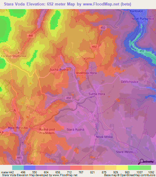 Stara Voda,Czech Republic Elevation Map