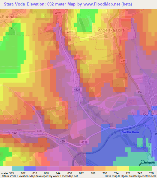Stara Voda,Czech Republic Elevation Map