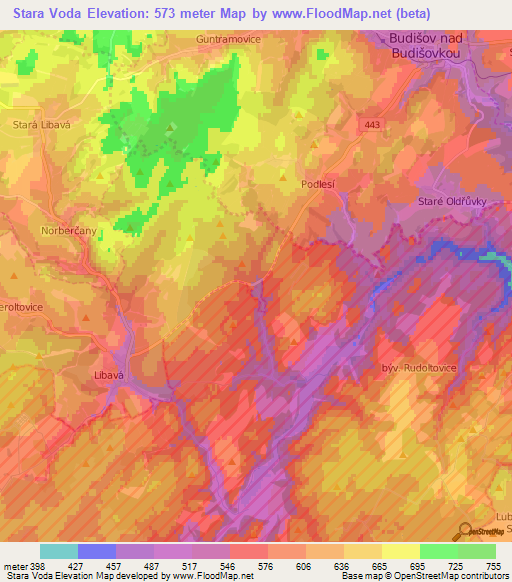 Stara Voda,Czech Republic Elevation Map