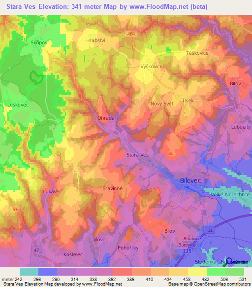 Stara Ves,Czech Republic Elevation Map