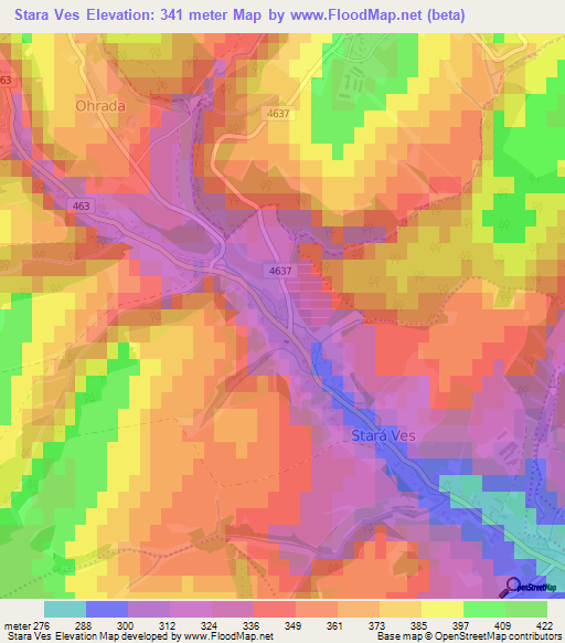 Stara Ves,Czech Republic Elevation Map