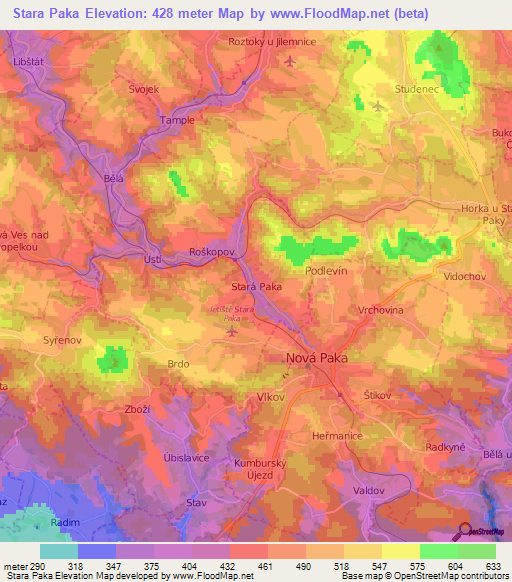 Stara Paka,Czech Republic Elevation Map