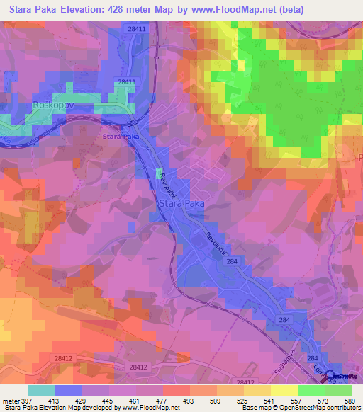 Stara Paka,Czech Republic Elevation Map