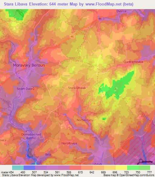 Stara Libava,Czech Republic Elevation Map