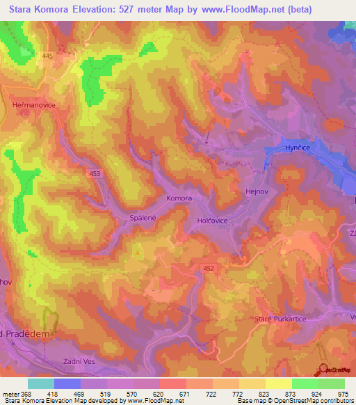 Stara Komora,Czech Republic Elevation Map