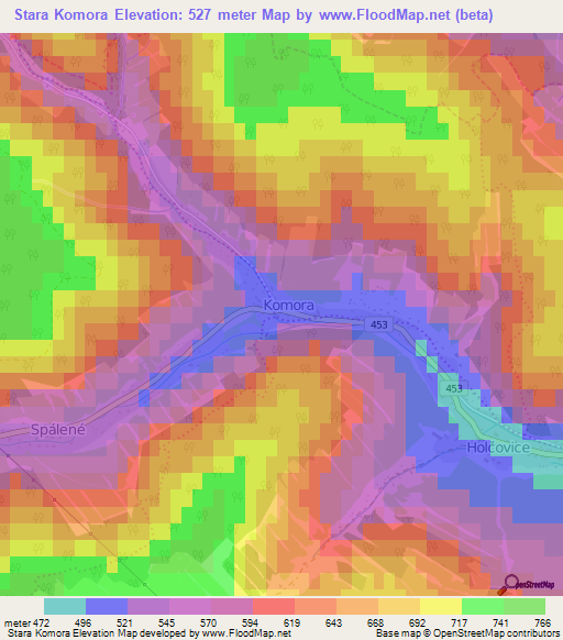 Stara Komora,Czech Republic Elevation Map