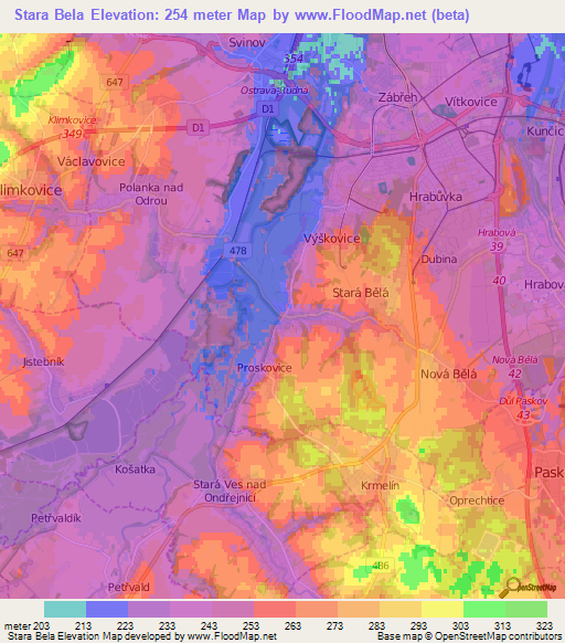 Stara Bela,Czech Republic Elevation Map