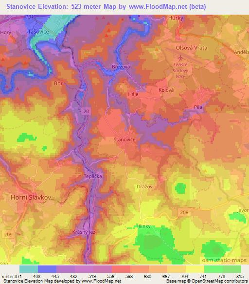 Stanovice,Czech Republic Elevation Map