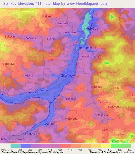 Stankov,Czech Republic Elevation Map