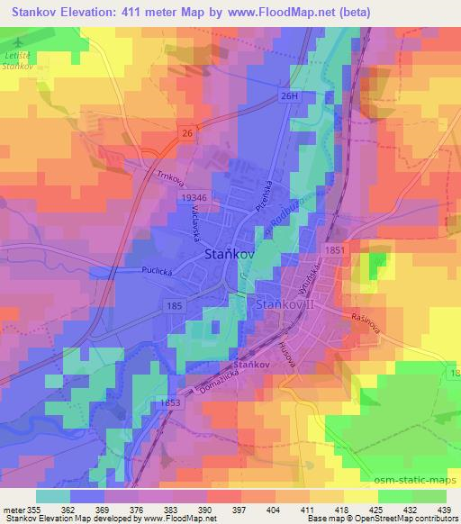 Stankov,Czech Republic Elevation Map