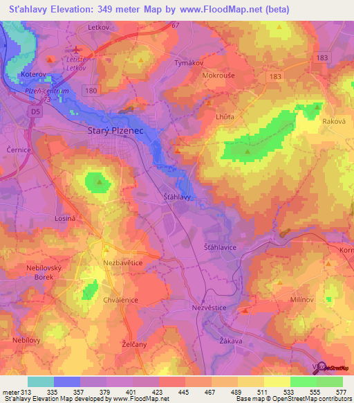 St'ahlavy,Czech Republic Elevation Map