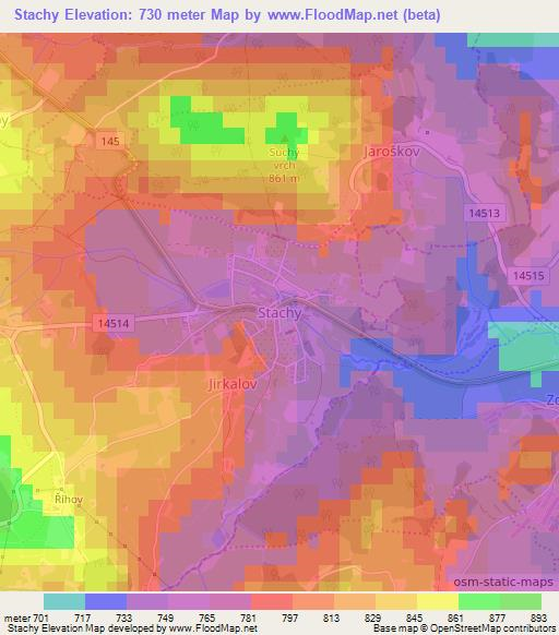 Stachy,Czech Republic Elevation Map