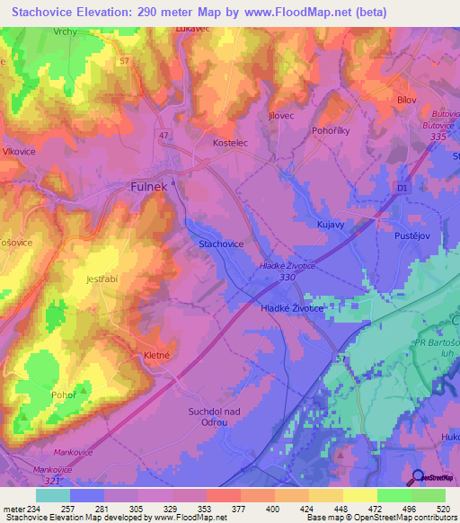 Stachovice,Czech Republic Elevation Map