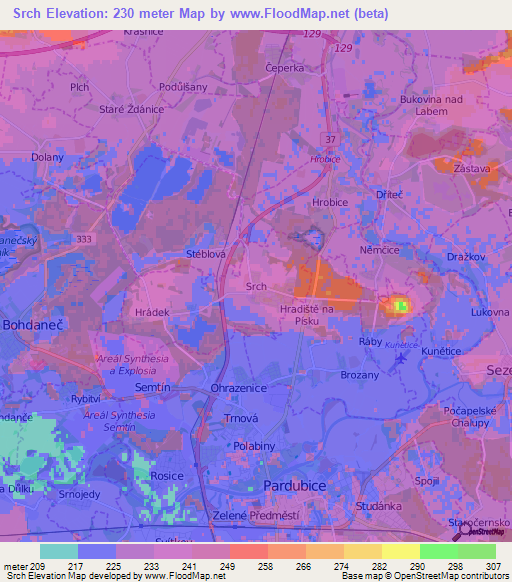 Srch,Czech Republic Elevation Map