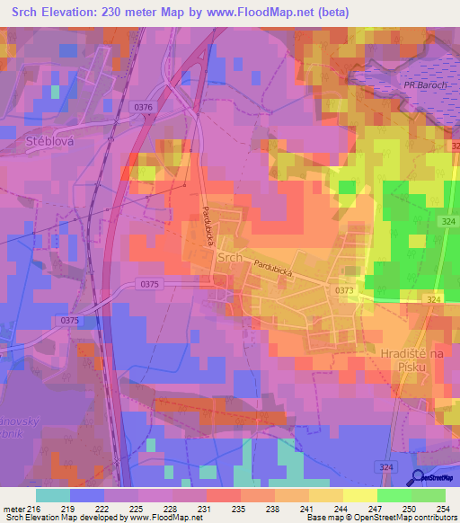 Srch,Czech Republic Elevation Map
