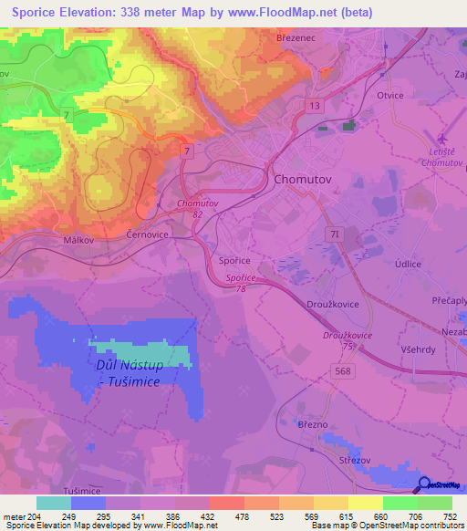Sporice,Czech Republic Elevation Map