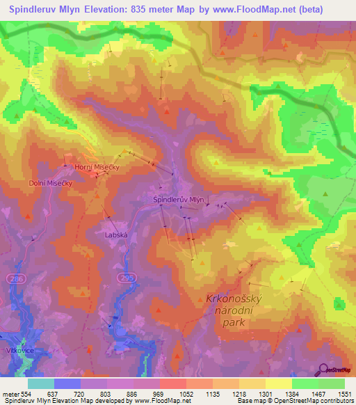 Spindleruv Mlyn,Czech Republic Elevation Map