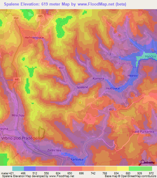 Spalene,Czech Republic Elevation Map