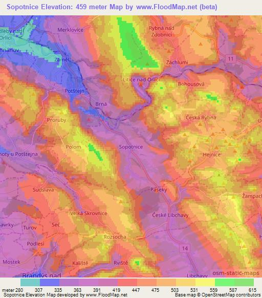 Sopotnice,Czech Republic Elevation Map