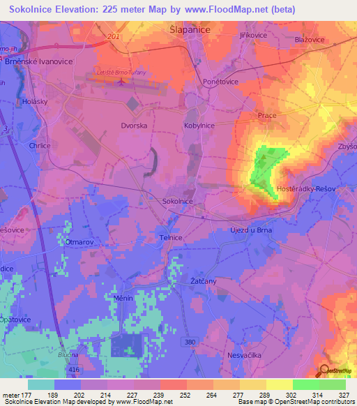 Sokolnice,Czech Republic Elevation Map