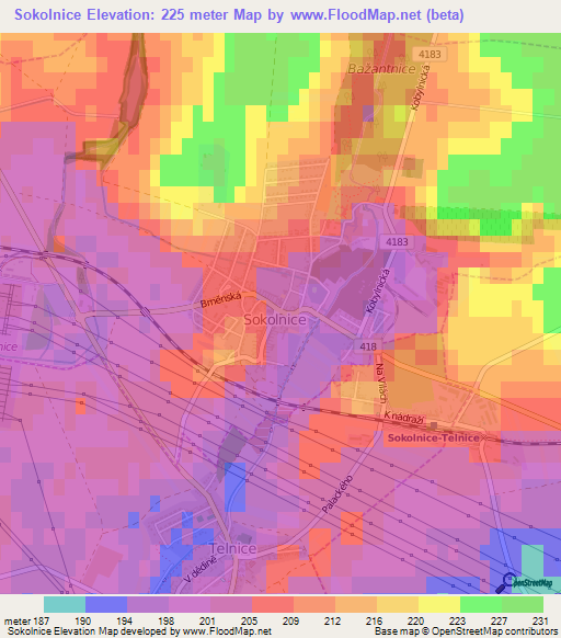 Sokolnice,Czech Republic Elevation Map