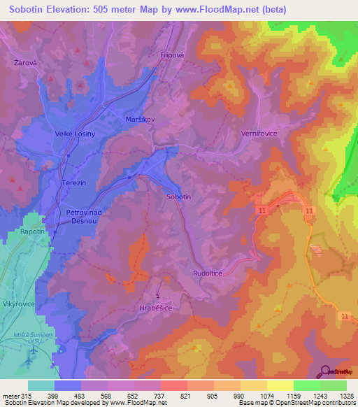 Sobotin,Czech Republic Elevation Map