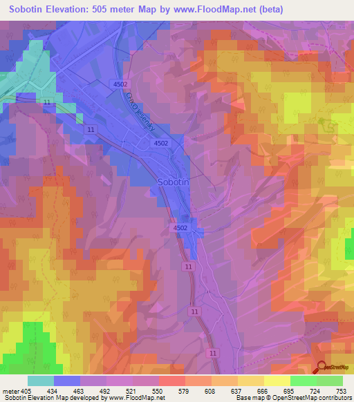 Sobotin,Czech Republic Elevation Map
