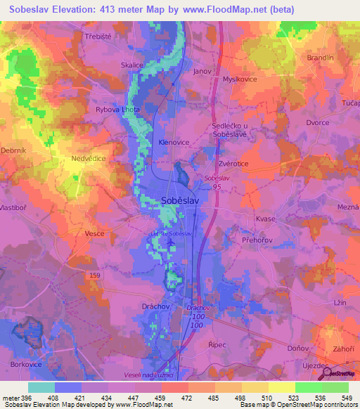 Sobeslav,Czech Republic Elevation Map
