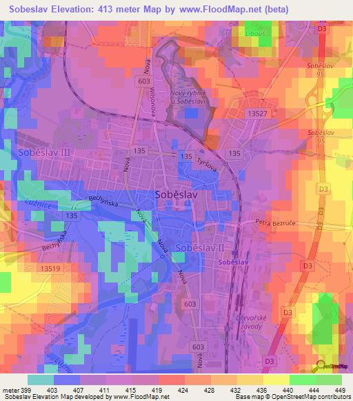 Sobeslav,Czech Republic Elevation Map