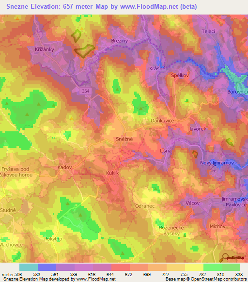 Snezne,Czech Republic Elevation Map