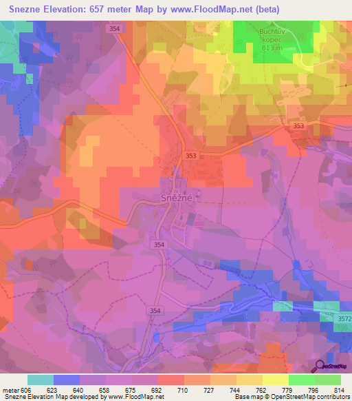 Snezne,Czech Republic Elevation Map