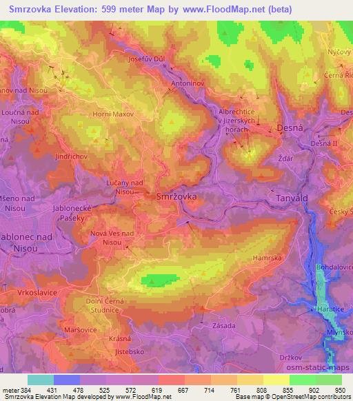 Smrzovka,Czech Republic Elevation Map