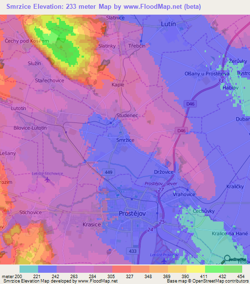 Smrzice,Czech Republic Elevation Map